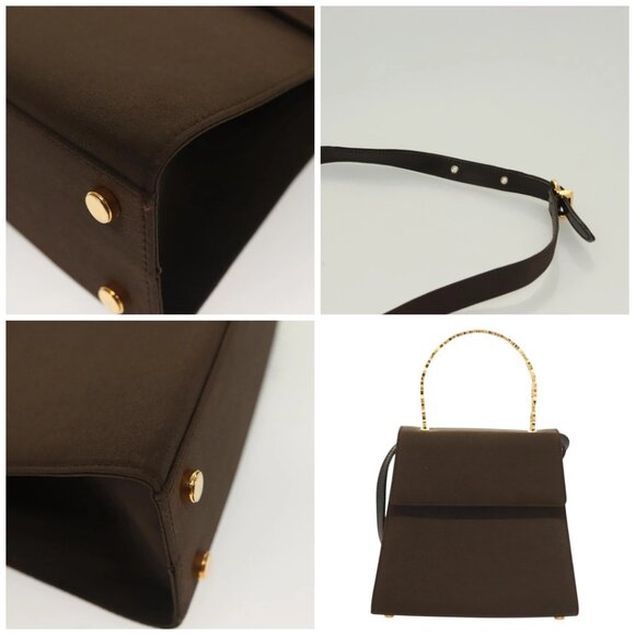 Salvatore Ferragamo Gancini Hand Bag Nylon 2way Brown Gold - Picture 10 of 14